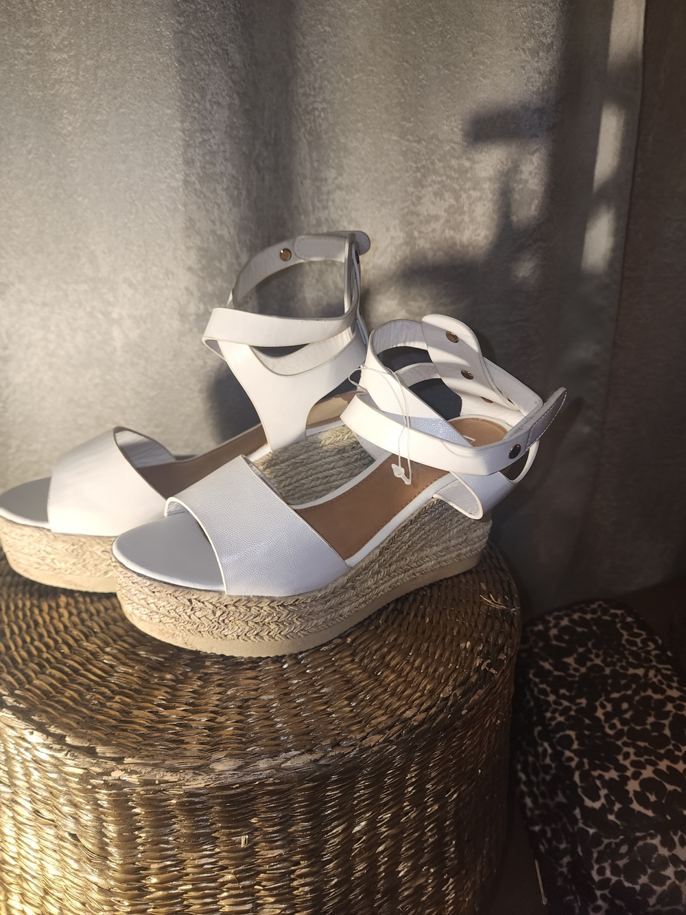 Romantic White Women's Espadrille Wedge Sandals with Ankle Straps